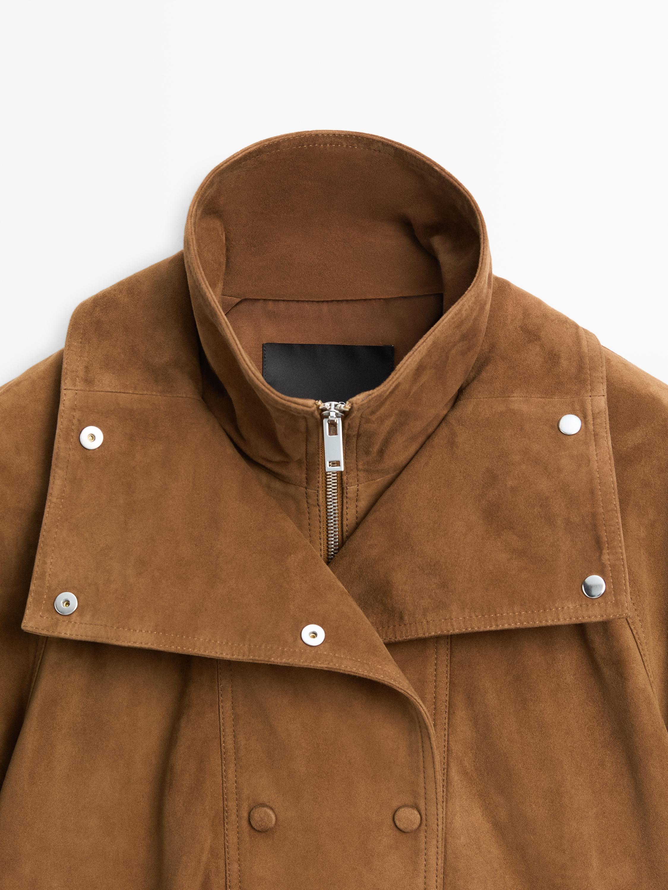 Suede leather jacket with buttons